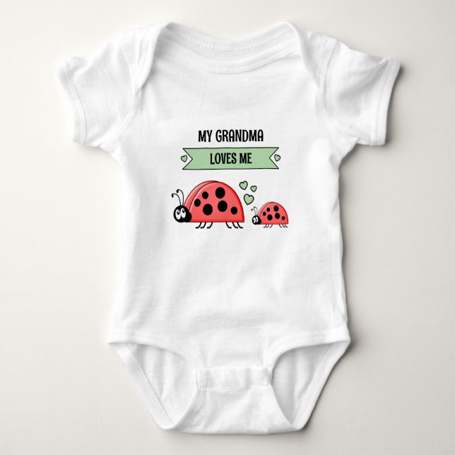 Body Para Bebê My Grandma loves me ladybugs green (Frente)
