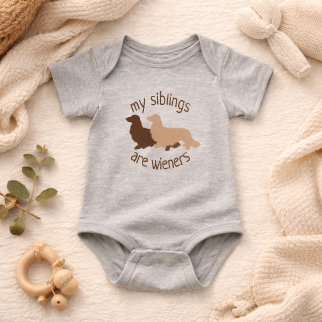 Body Para Bebê My Siblings are Long Hair Wieners Dachshunds (Long hair dachshund - my sibilings are wieners baby outfit)