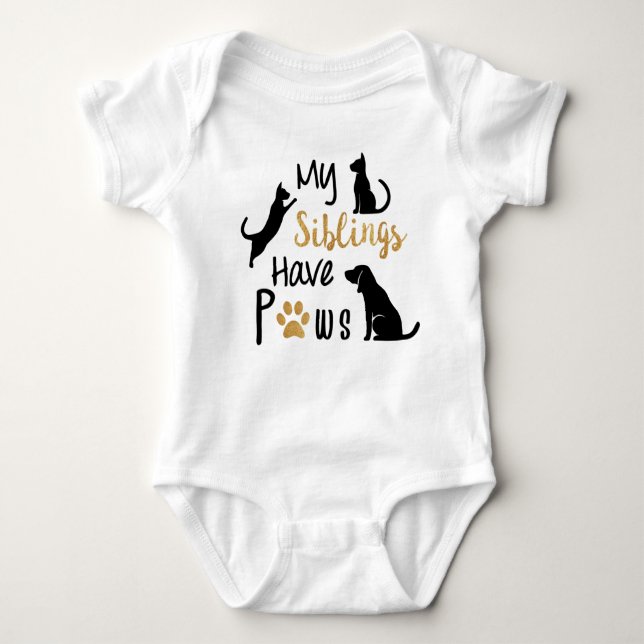 Body Para Bebê My siblings have paws baby bodysuit (Frente)