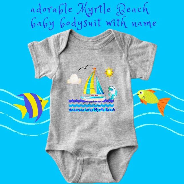 Body Para Bebê Myrtle Beach, SC Cute Sailboat, Sunshine e Gull (Criador carregado)