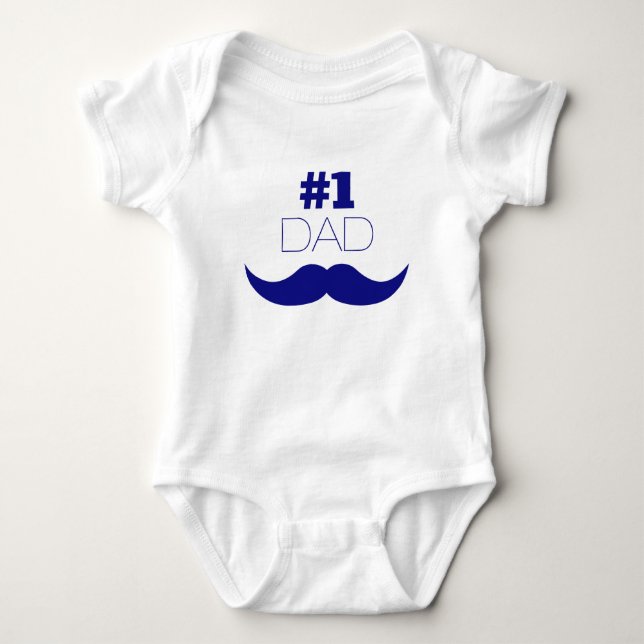 Body Para Bebê Nº 1 - bigode azul Pai - Número Um (Frente)