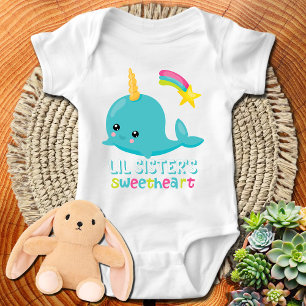 Body Para Bebê Namorado Azul Kawaii do Narval Pequena Irmã