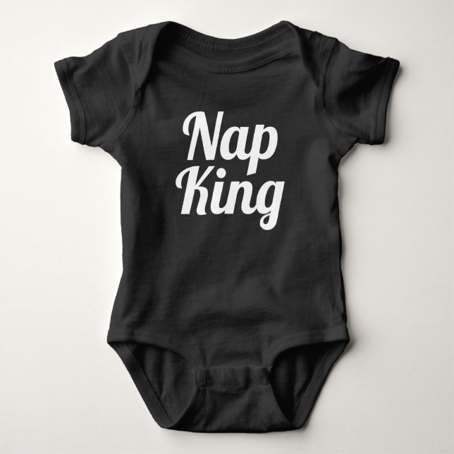 Body Para Bebê Nap King Boy Black and White Slogan Baby Bodydress (Frente)