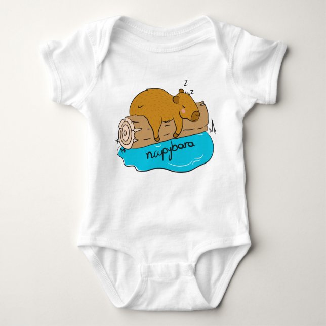 Body Para Bebê Napybara Cute Capybara Dormindo no diário de madei (Frente)