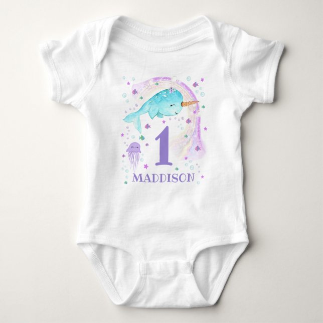 Body Para Bebê Narwhal Bodycase Personalizado Girl Narwhal Bodysu (Frente)