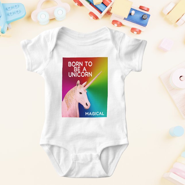 Body Para Bebê Nascer de ser uma Estátua de Unicórnio (Born to Be a Unicorn Statue Head Magical Rainbow Baby Bodysuit)