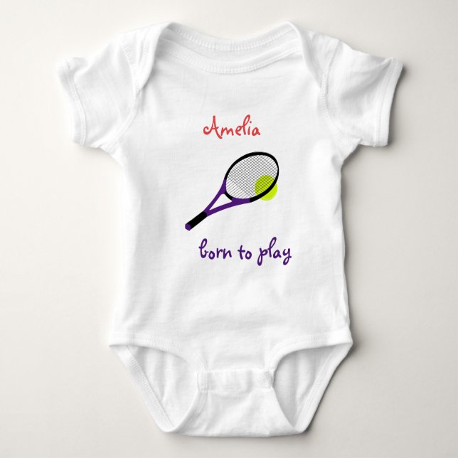 Body Para Bebê Nascer para jogar, Tênis Ball e Racquet, Personali (Frente)