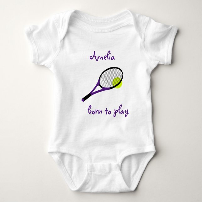 Body Para Bebê Nascer para jogar, Tênis Ball e Racquet, Personali (Frente)