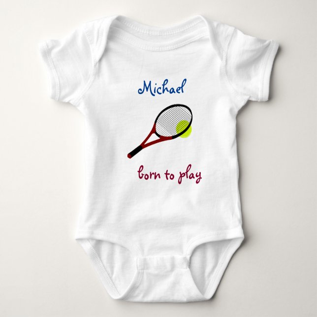 Body Para Bebê Nascer para jogar, Tênis Ball e Racquet, Personali (Frente)