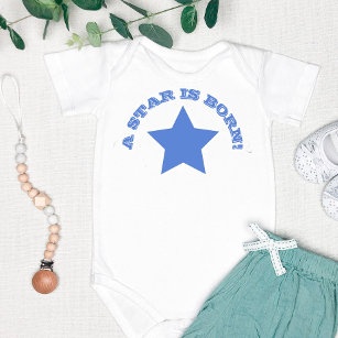 Body Para Bebê NASCER STAR IS   Frente Citação Azul Estrela Bebê