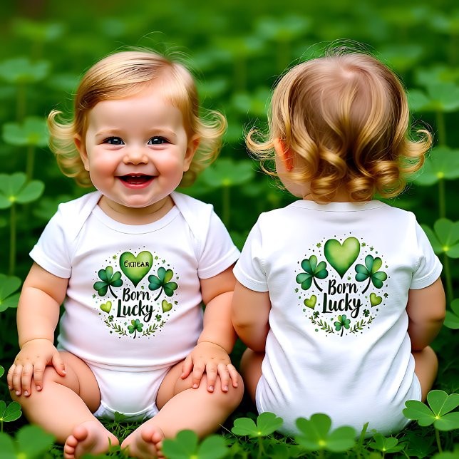 Body Para Bebê Nascido com Sorte para Fofinhos Cobertos com Trevo (Born Lucky for Clover-Covered Cuties Baby Bodysuit)