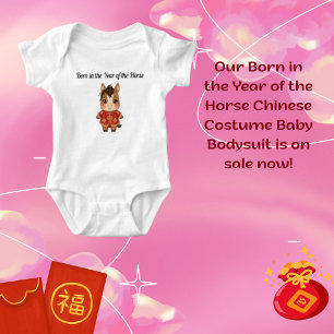 Body Para Bebê Nascido no Ano do Cavalo Fantasia Chinesa