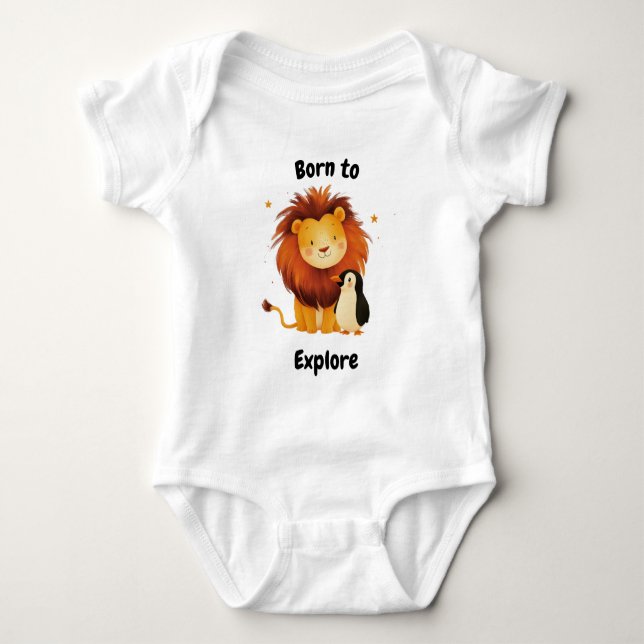 Body Para Bebê Nascidos para Explorar Leão & Pinguim - Aventureir (Frente)