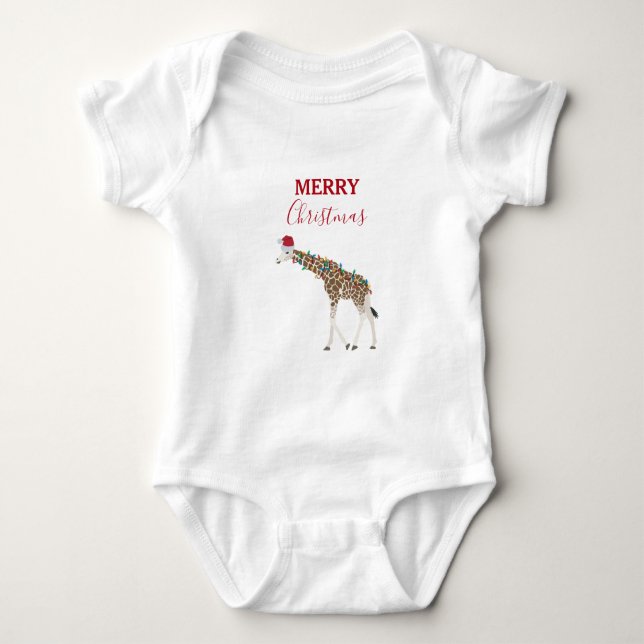 Body Para Bebê Natais Girafa Animais Engraçados com Santa Hat (Frente)