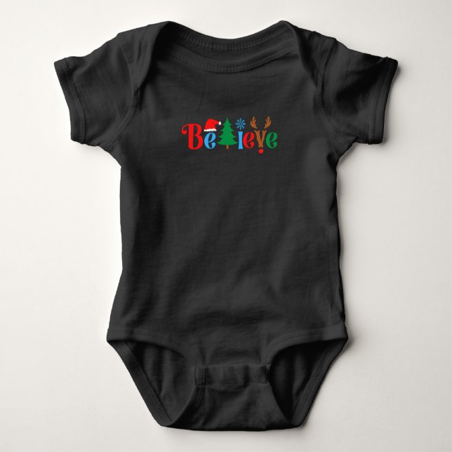 Body Para Bebê Natal Acredite em T-Shirt (Frente)