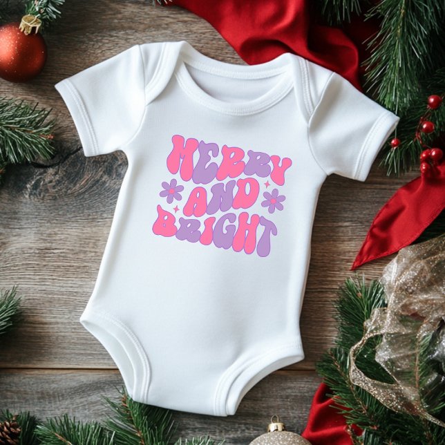 Body Para Bebê Natal Alegre E Brilhante Retro Groovy Festivo (Criador carregado)