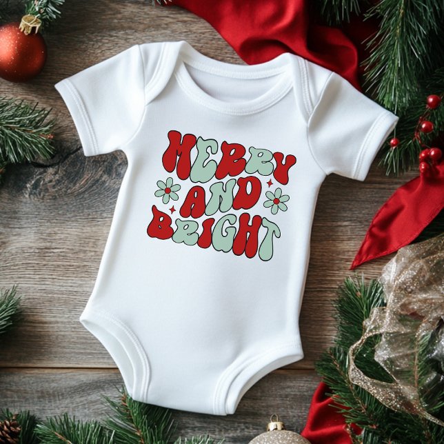 Body Para Bebê Natal Alegre E Brilhante Retro Groovy Festivo (Criador carregado)