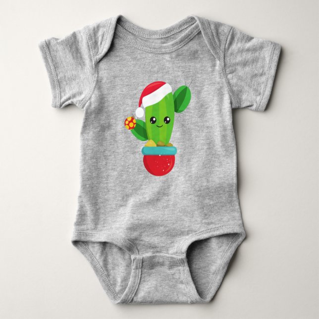 Body Para Bebê Natal Cactus, Santa Hat, Enfeites de natal (Frente)