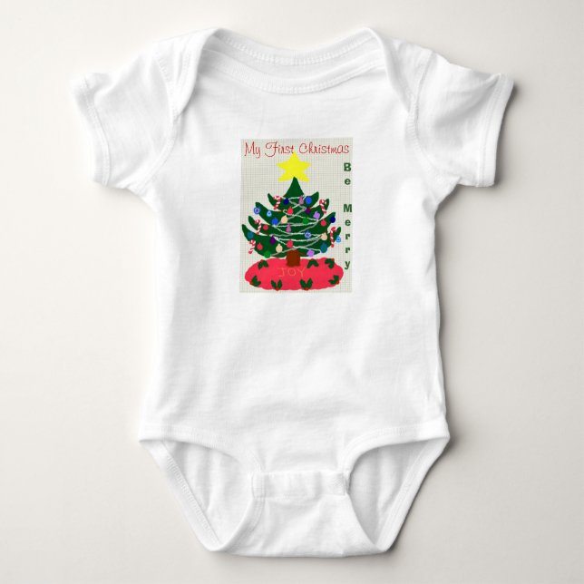 Body Para Bebê Natal da Bebê com Árvore de Natal Alegria (Frente)