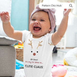 Body Para Bebê Natal da Família Branca de Bebê Cutie Claus, 1rua