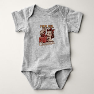 Body Para Bebê Natal da Menina Feral Gambá Xmas Trashy Retro