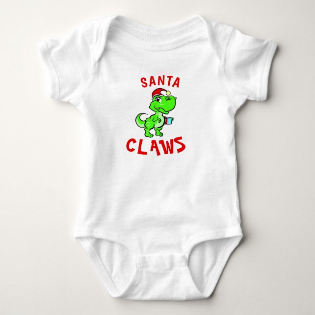 Body Para Bebê Natal engraçado do bebê dinossauro Santa Claws no  (Frente)