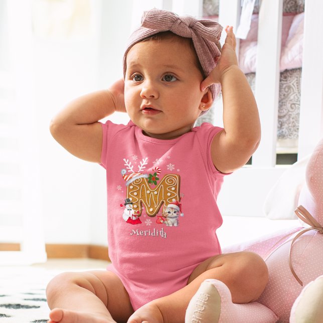 Body Para Bebê Natal Família Santa Hat Gingerpão Alphabet M (Criador carregado)