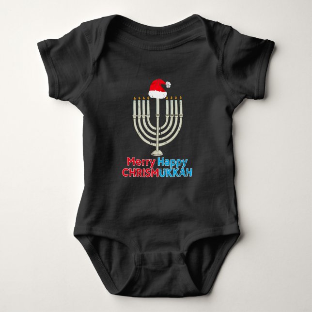 Body Para Bebê Natal Hanukkah Papais noeis Judeus Menorah Natal (Frente)