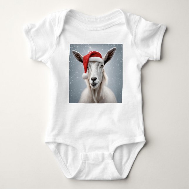 Body Para Bebê Natal Holiday Goat Santa Hat Snow (Frente)