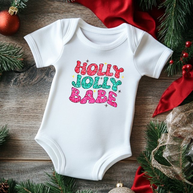 Body Para Bebê Natal Holly Alegre Bebê Moderno Glitter Script (Criador carregado)