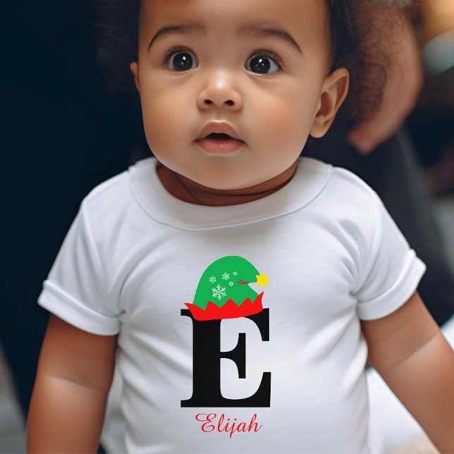 Body Para Bebê Natal monograma, personalizar com nome branco (Criador carregado)
