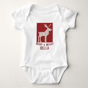 Body Para Bebê Natal Personalizado de Rena Nórdica em Tricô