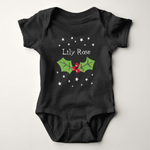 Body Para Bebê Natal Personalizado Holly & Berries