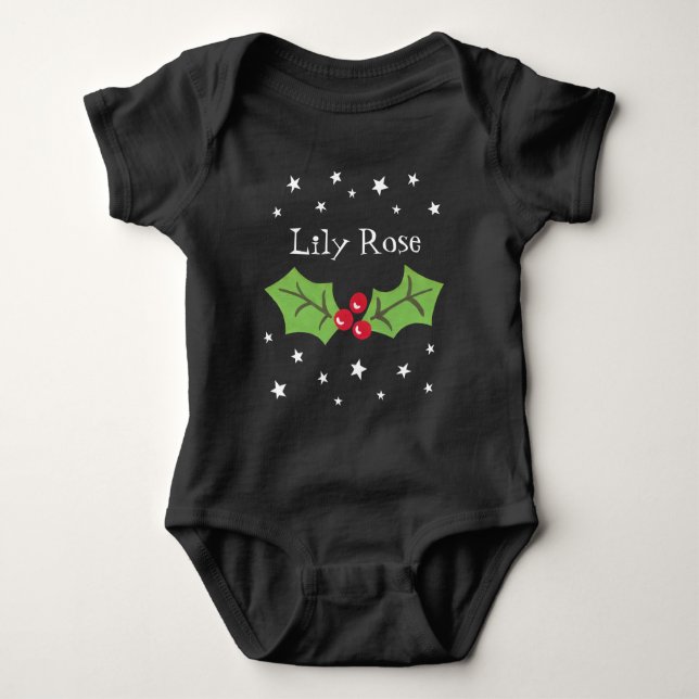 Body Para Bebê Natal Personalizado Holly & Berries (Frente)