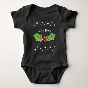 Body Para Bebê Natal Personalizado Holly & Berries