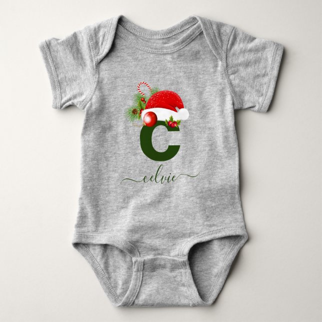 Body Para Bebê Natal personalizado simples do Monograma personali (Frente)