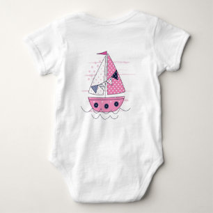 Body Para Bebê Navegar Navio Feminino Olho de Boi Rosa Branco Bol