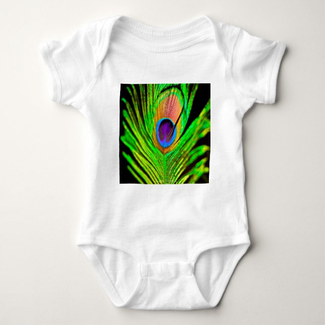 Body Para Bebê Neon Colors Peacock Feather (Frente)