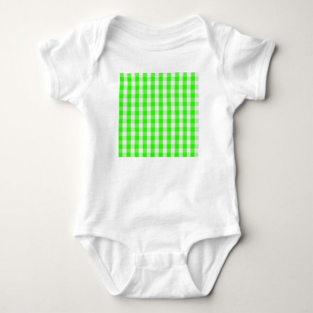 Body Para Bebê Neon Green Gingham Patterno de Shirley Taylor (Frente)