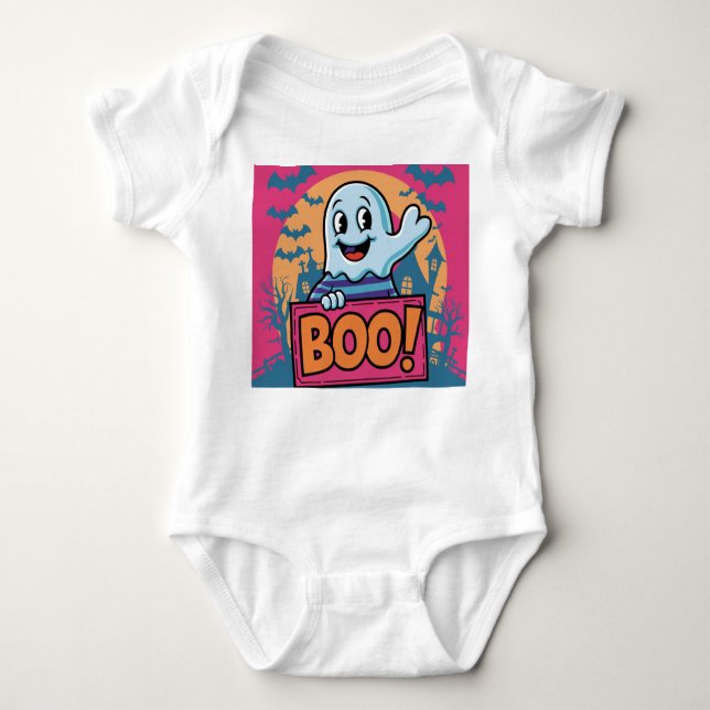 Body Para Bebê Neon Halloween Ghost, Neon Boo Halloween Ghost, (Frente)