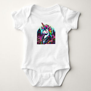 Body Para Bebê Neon Urban Unicorn - Pixel Art Cityscape