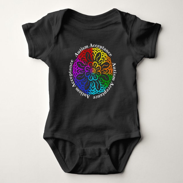 Body Para Bebê Neurodiversity Autismo Aceitação Rainbow Mandala B (Frente)