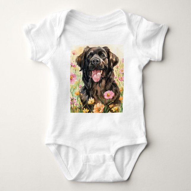 Body Para Bebê Newfoundland Watercolor Baby Bodysuit (Frente)