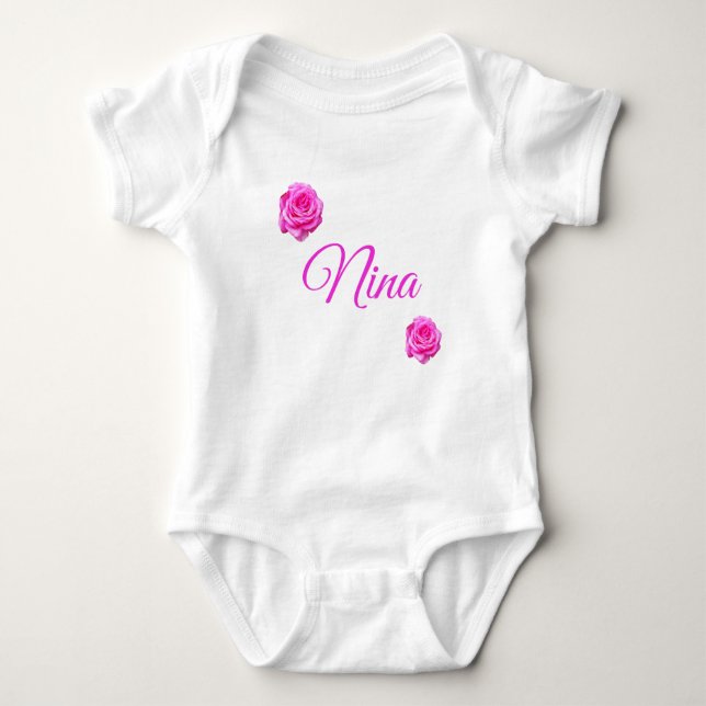 Body Para Bebê Nina, Nome Com Rosas Rosa, Bodysuit De Bebê (Frente)