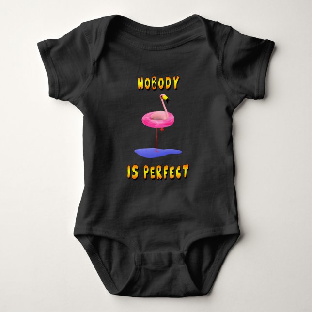 Body Para Bebê Ninguém é perfeito - flamingo com anel de natação (Frente)