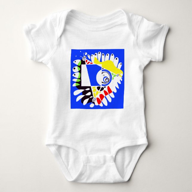 Body Para Bebê Ninho de Pássaro - Branco Azul Real (Frente)
