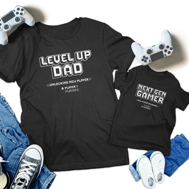 Body Para Bebê Nível para Cima Pai do Jogador Filha Próxima Geraç (Level Up Gamer Dad Child Next Gen Player Matching Toddler T-shirt)