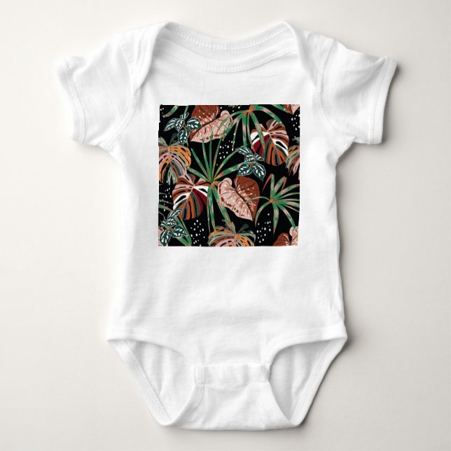 Body Para Bebê Nó Tropical: Padrão de Floresta Exótica Escura (Frente)