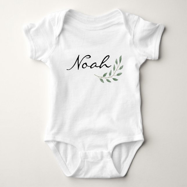 Body Para Bebê Noah Name Reveal Romper Newborn Nature Leaf (Frente)