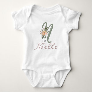 Body Para Bebê Noelle Name Reveal Floral Letter N Girl Flower